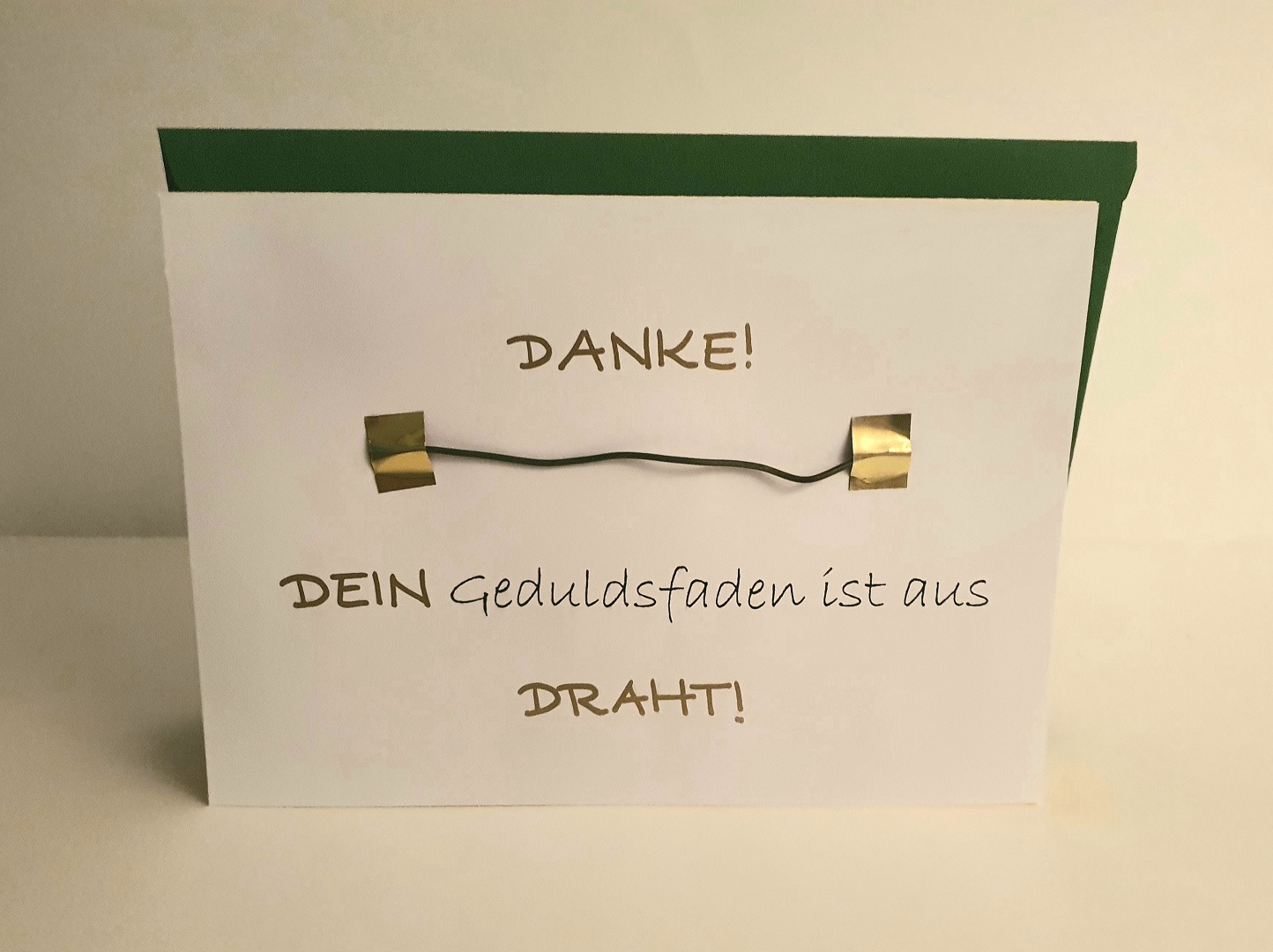 Dankeskarte in Grün  - Geduldsfaden aus Draht